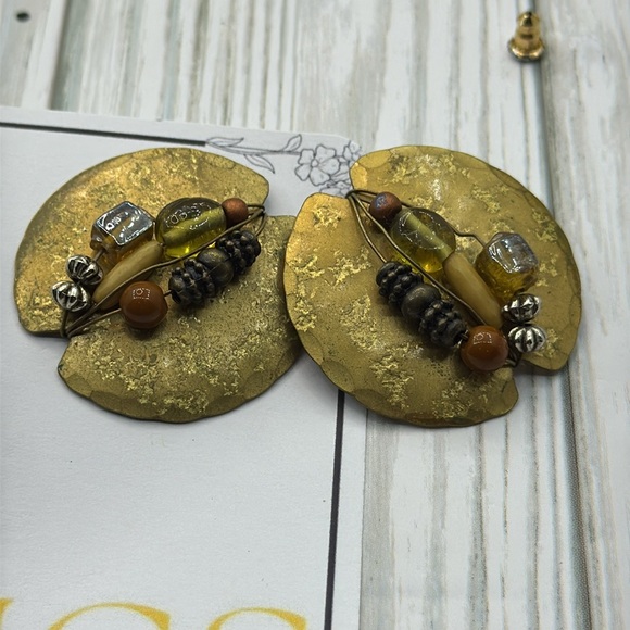 Vintage handmade Gold and Brown Earrings - Picture 2 of 5